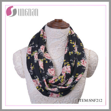 Winter Elegant Rose Printing Ladies Flannel Infinity Scarf (SNF212)